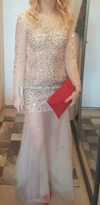 Long Prom, Wedding Guest, Party Dress Cream With Sequins Sparkles &zip S-M - Picture 1 of 9
