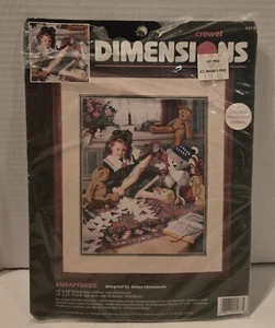 New Vintage Dimensions "Enraptured" Crewel Kit Girl Reading To Toy Animals 1473 - Picture 1 of 2