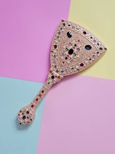 Vintage Style Jeweled Filigree Hand Mirror Vanity Britney Spears Joan Collins - Picture 1 of 14