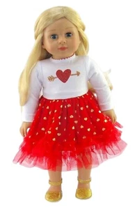 Red Heart Shot by Cupid TuTu Dress fits 18" American Girl Size Doll - Picture 1 of 3