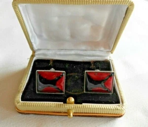 Cuff Links Cloisonné, Silvertone Backing, Nice Case #503655 - Picture 1 of 3