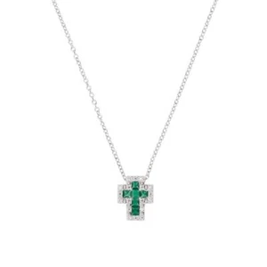Collar de Mujer AMEN CLCRREBBVZ3 925% Plata Cruz Verde - Imagen 1 de 1