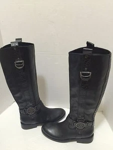 Vince Camuto Fantastic Black Equestrian Leather Riding Logo Knee High Boots 5.5 - Picture 1 of 7