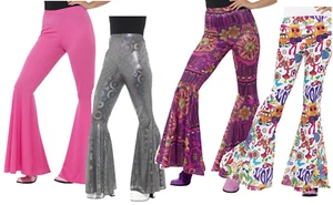1960s 1970s Ladies Flared Trousers Adults Disco Hippy Flares Fancy Dress Costume - Picture 1 of 12