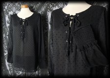 Gothic Black Sheer Lace Up DEMONIC Deep Cuff Blouse 16 18 Vampire Alternative