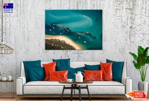 Tangalooma Wrecks at Moreton Island Aerial Beach Stretched Canvas 90x60cm Print - Picture 1 of 3