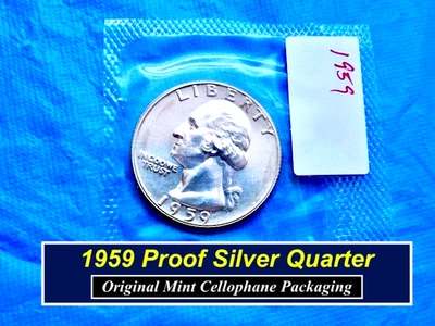 1959 Cameo PROOF Silver Quarter ⥤ Mint Cellophane Packaged ⥤   259x - Image 1 of 2