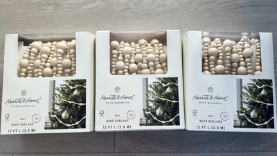 New Lot *3* Hearth & Hand W/ Magnolia Christmas Wooden Bead Garland Natural 12’ - Image 1 of 2