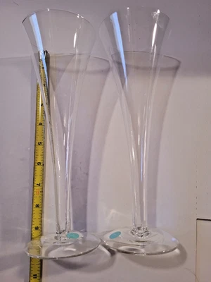 Tiffany & Co.  Trompeta de cristal tallo hueco flautas de champán 2 vasos firmados Foto 1 de 4