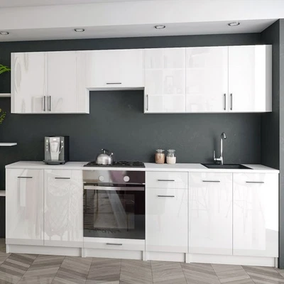 KÜCHE 240cm KÜCHENZEILE KÜCHENBLOCK MODERN  Einbauküche weiss glanz - Bild 1 von 4