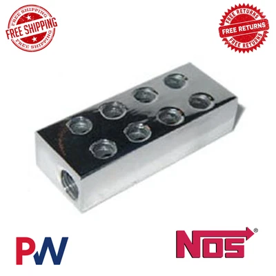 NOS Nitrous Distribution Block, 2 In 16 Out - 1/8" NPT Siamese Block, Chrome - Image 1 of 2