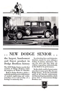 1929 Dodge Senior: Largest Handsomest and Finest Product Vintage Print Ad - Picture 1 of 1