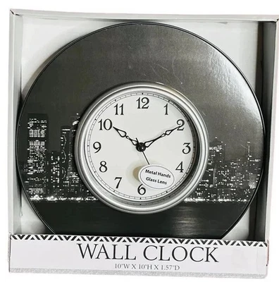 RELOJ DE PARED CITY SKYLINE MODERNO 10” REDONDO NEGRO BLANCO M.Z. BERGER NUEVO RASGUÑO LIGERO Foto 1 de 4