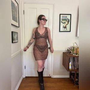 Y2K Vintage Sheer Leaf Mesh Dress - Picture 1 of 6