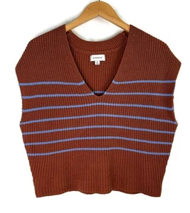 Chaleco Suéter Evereve Aiden Cuello en V Marrón Azul Rayas Para Mujer Tejido Medio - Imagen 1 de 8