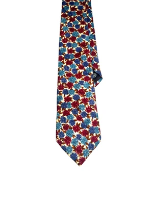 Corbata de cuello clásica Claybrooke para hombre - 100 % seda - patrón floral rojo, marrón, azul Foto 1 de 4