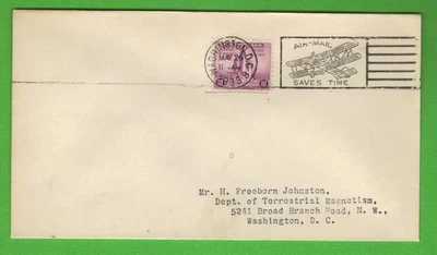 1933 FDC  3c Stamp Sc #729 to H.F. Johnston Geomagnetist - Terrestrial Magnetism - Image 1 of 2