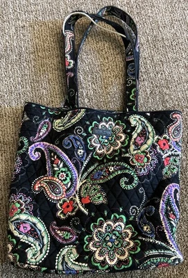 Vera Bradley Black Purple Paisley Cotton Shoulder Bag Purse Tote Handbag READ - Image 1 of 4