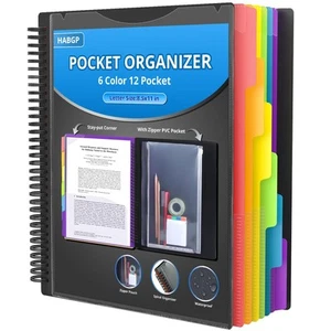 12 Pocket Plastic folders with Pockets, 6 Colors Multi Pocket Folder Binder w... - Picture 1 of 8