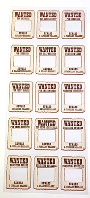 Marcos de póster buscados humor del salvaje oeste divertidos 15 piezas pegatinas 12" *Corte para envío Foto 1 de 4