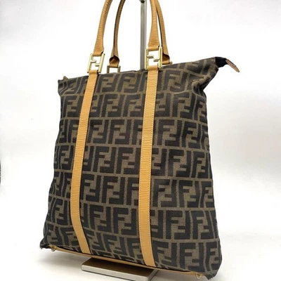 Authentic Fendi Tote Bag Zucca Pattern FF Large Capacity Canvas Leather Brown - Image 1 of 4