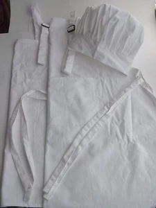 3-teiliges Set Erwachsene/Kinder Kochen Koch Schürzen Mütze weiß Baumwolle Taschen verstellbarer Hals - Bild 1 von 10