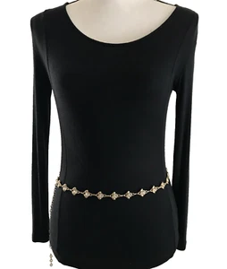 Cintura donna catena grande-extra large oro strass gioiello abito skinny metallo - Foto 1 di 11