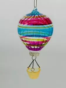 Mongolfiera in vetro soffiato multicolore con cesto in vetro ornamento natalizio 6" - Foto 1 di 5