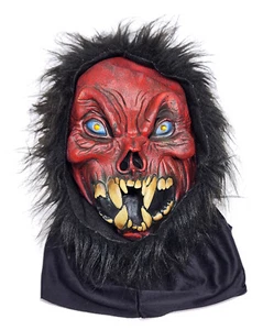 Halloween Vintage Teufel Maske Gummi rote Reißzähne Latex voller Kopf Zähne - Bild 1 von 4