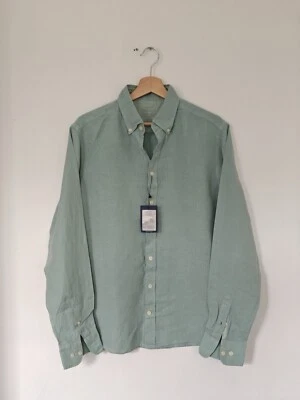 Camisa de lino Hackett para hombre verde aguamarina calce ajustado mediana Foto 1 de 4