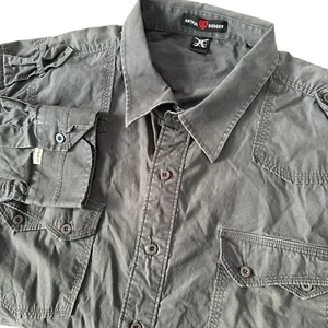 ARTFUL DODGER Shirt Button Up Dark Gray Embroidered Long Sleeve Mens 4XL - Picture 1 of 9