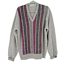 Vintage Damon 100% Pure Wool Sweater Men's Large Gray V-Neck Preppy Ski Grandpa - Picture 1 of 6