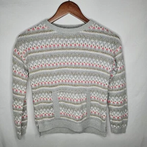 Girls Osh Kosh B'Gosh Gray Pink Gold Metallic Print Kangaroo Pocket Sweater 8 - Picture 1 of 5