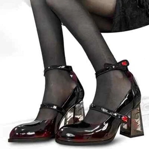 Damen Punk Gothic High Heels Lackleder Knöchelriemen Party Schuhe Lolita Pumps - Bild 1 von 12