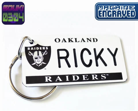 Personalized Oakland Raiders Keychain License Plate Tag - Any Name - Retro NFL Cover