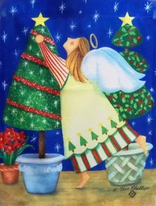 Bandera de casa estándar Topiary Angel de Toland 24"" x 36", #854, árbol de Navidad - Imagen 1 de 7