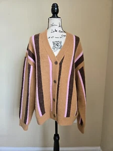 Stine Goya alpaca blend cardigan womens L cocoa stripes buttoned - Picture 1 of 11