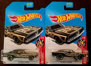 Hot Wheels 2016 '69 Dodge Charger Black Kmart KDay HW Flames (Lot of 2) *NEW* - Picture 1 of 2