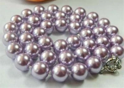 Beautiful! 10MM Lavender Sea Shell Pearl Necklace AAA ##02  - Image 1 of 3