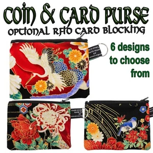 Geisha Girl & Crane Coin Credit Cards Purse Bird Japanese Flowers Floral - Foto 1 di 14