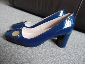 Ladies NEXT Forever Comfort Blue Patent Mid Heel Court Shoes Size 35.5 UK 3 - Picture 1 of 15