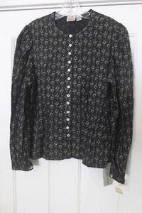 Liz Claiborne Long Sleeve Blouse Top 12 NWT 100% Cotton VTG Black & Gray,white - Picture 1 of 4