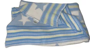 Elegant Baby Security Blanket Knit Blue Yellow Stripe Stars 36”x45” Lovey - Picture 1 of 5