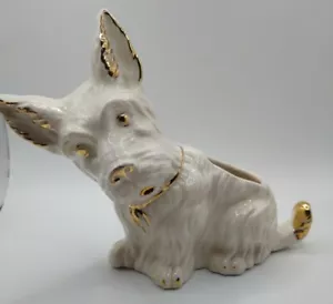 Vintage Scottie Westie Cairn Terroir oro e crema fioriera cane aria piante finte - Foto 1 di 12