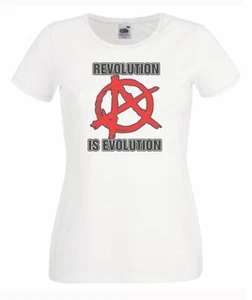 Womens Revolution is Evolution Punk Anarchy Revolt Lady Fit White T-Shirt - Picture 1 of 8