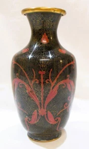 Jingfa jarrón cloisonné esmaltado oro marrón canela orquídeas latón y esmaltado - Imagen 1 de 9