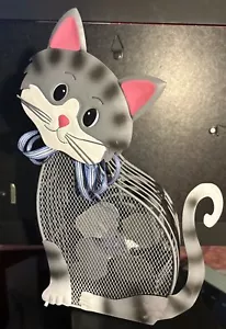 Cat Kitty Figure Gray Metal Blade Desk USB Powered Quiet Fan Rare Collectible - Picture 1 of 8