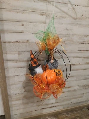 Gnome Halloween Ball Door Wreath. Multi Colors With Wire Wreath - Image 1 of 4