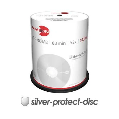 1x100 PRIMEON CD-R Discs Write Once 80Min 52x 700MB Cakebox 2761103 NEU 008-354 - Bild 1 von 2
