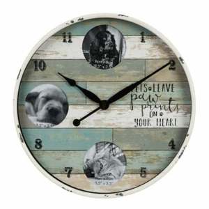 Hometime Round Photo Wall Clock - Pets Leave Paw Prints On Your Heart - Picture 1 of 1
